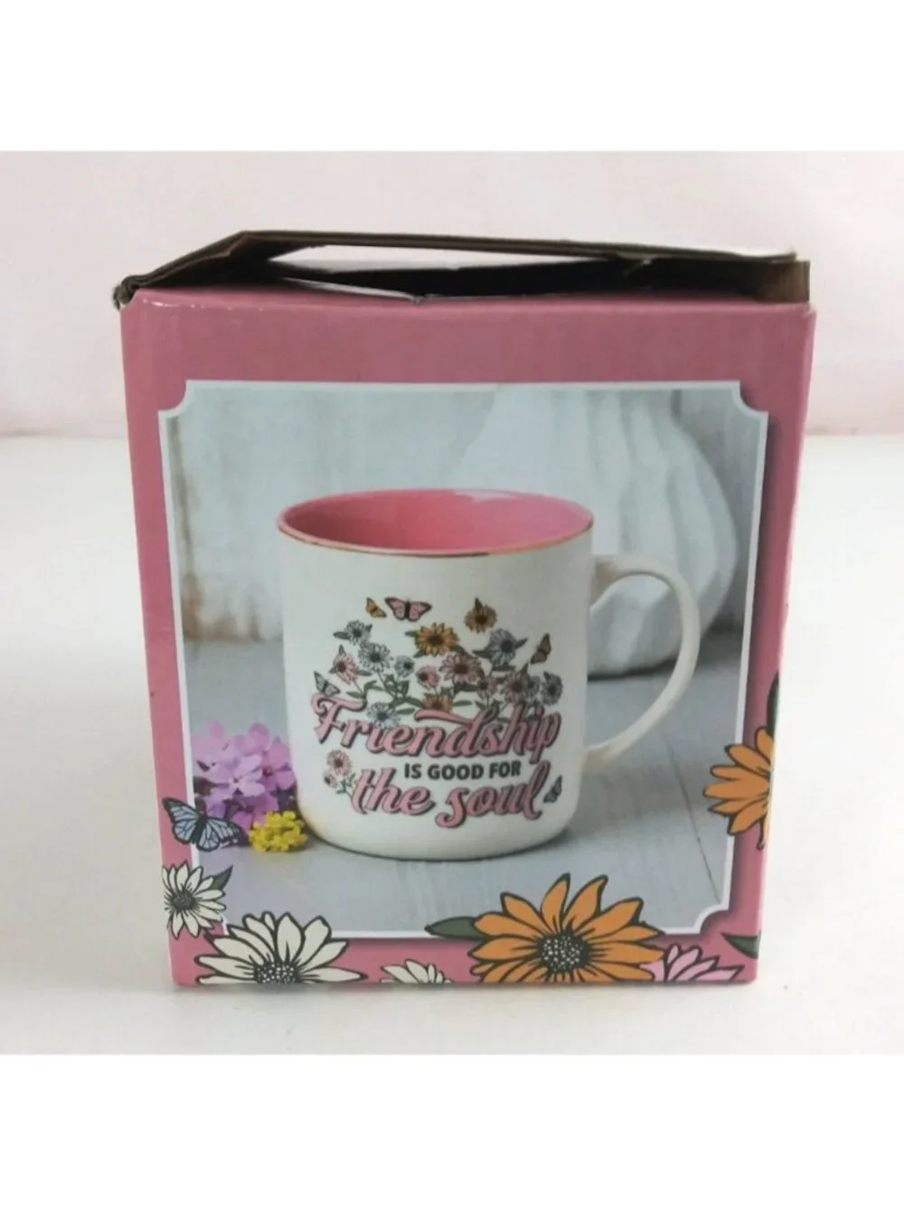 Friendship Is Good For The Soul Floral Butterfly Design Coffee Cup With Box